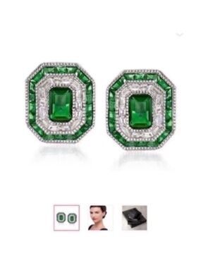 Ross-Simons Simulated Emerald & .50 ct. t.w. CZ Stud Earrings in Sterling Silver